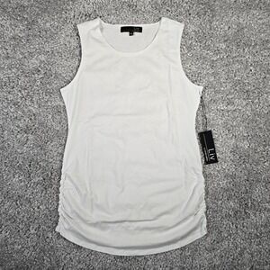 Liv by Habitat Tank Top Womens Small White Ruched‎ Sided Long Essential